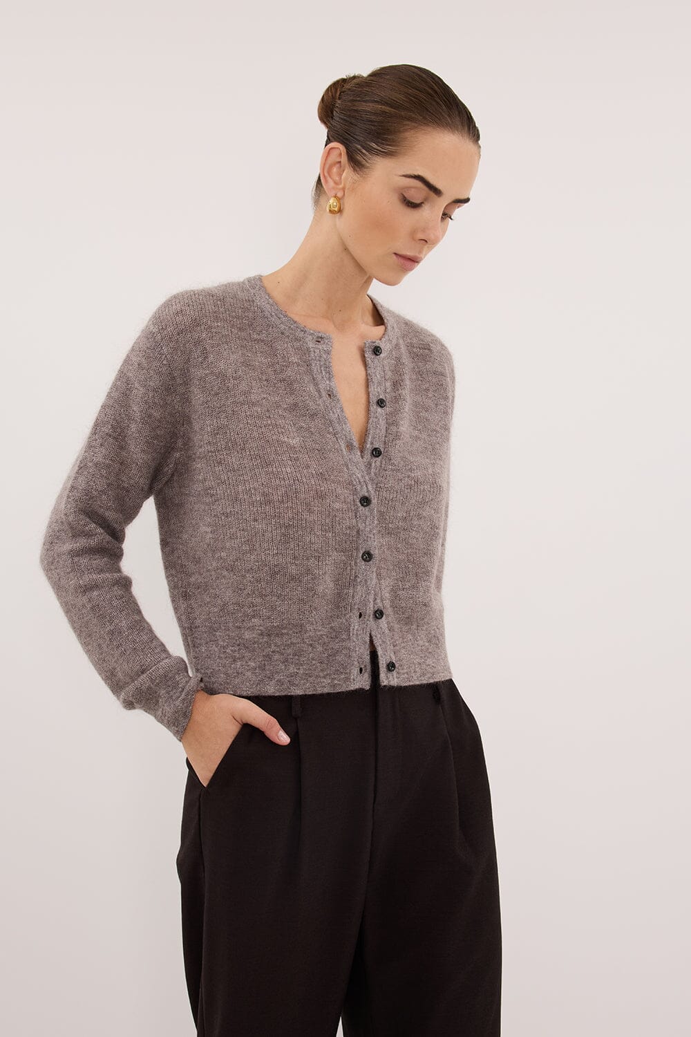 ONYX TAUPE MARLE KNIT CARDIGAN - Image 2