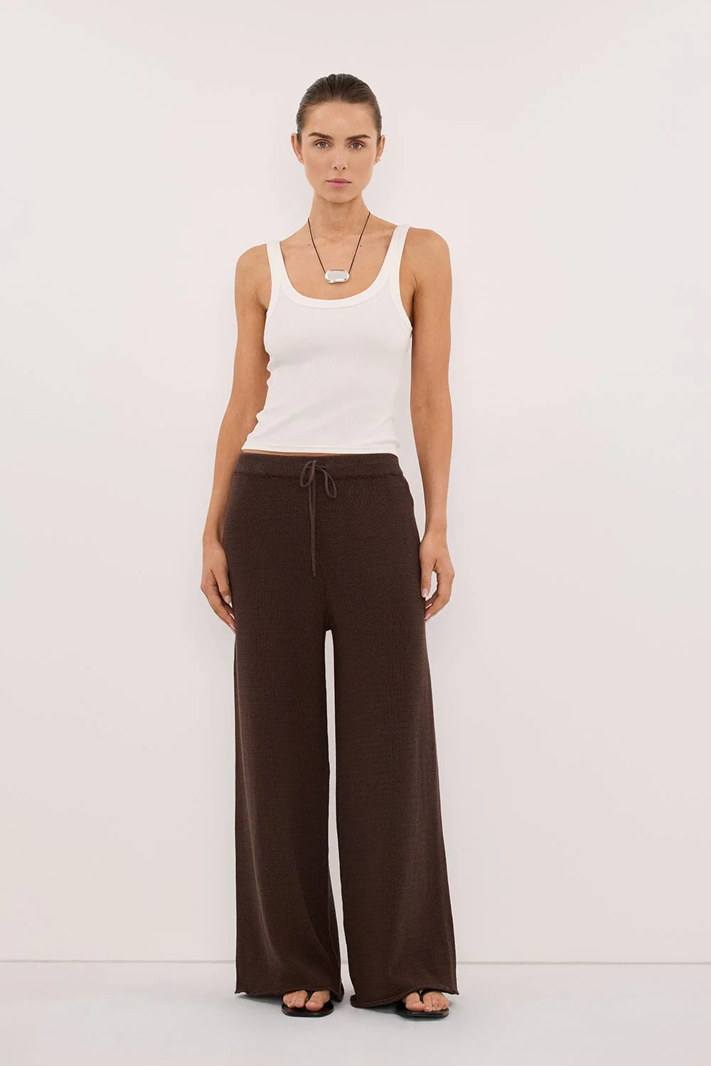 ORIA BURNT CHOC COTTON KNIT PANT - Image 6