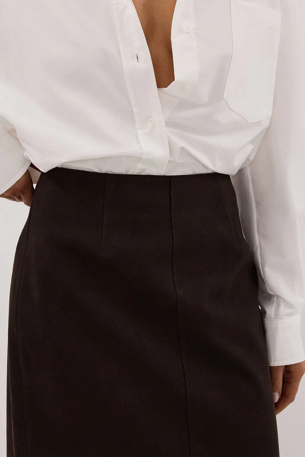 OTIS BITTER CHOC FAUX LEATHER MIDI SKIRT - Image 5