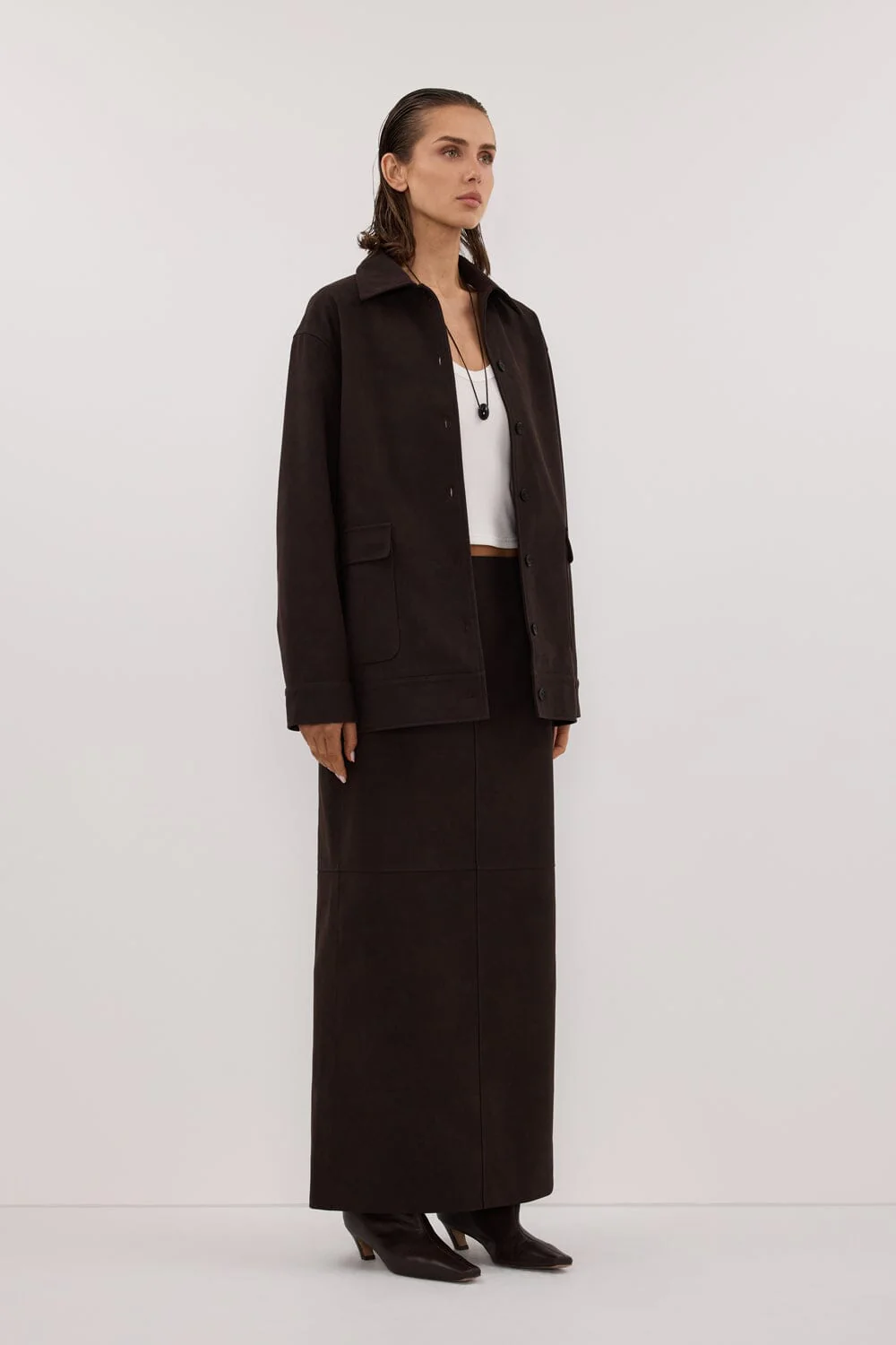 OTIS BITTER CHOC FAUX SUEDE JACKET - Image 3