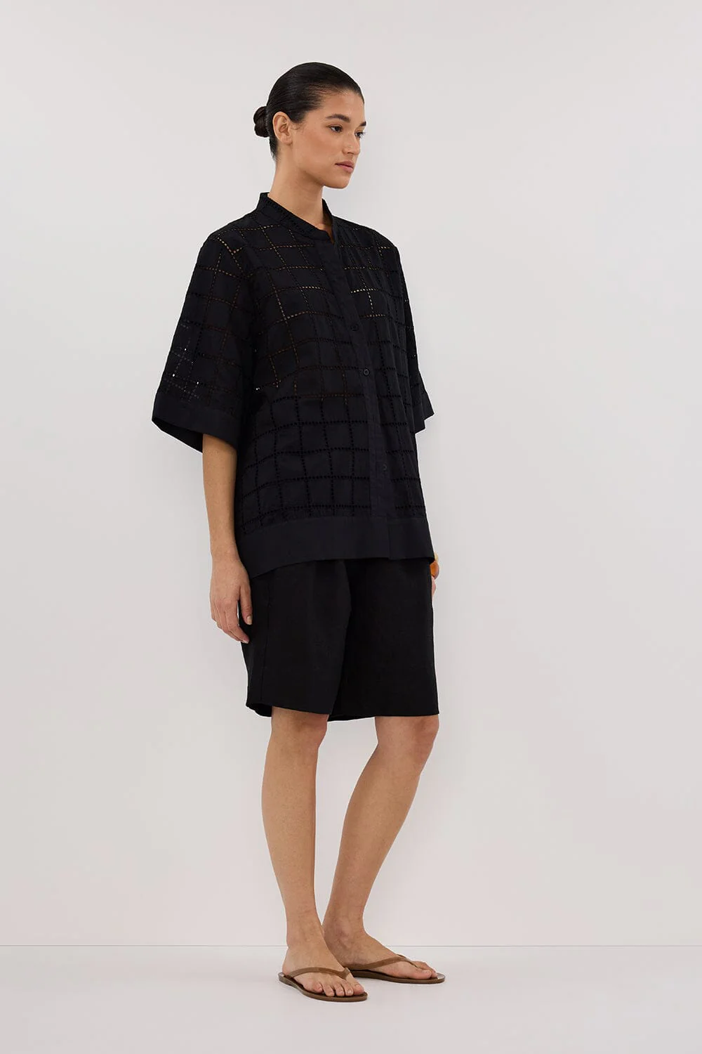 OWEN BLACK SLEEVED BRODERIE SHIRT - Image 3