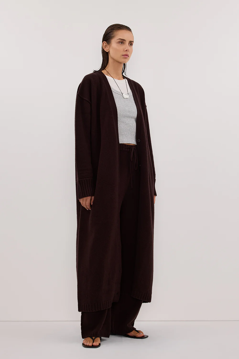 PAIGE CHOC LONGLINE WOOL KNIT COAT - Image 3