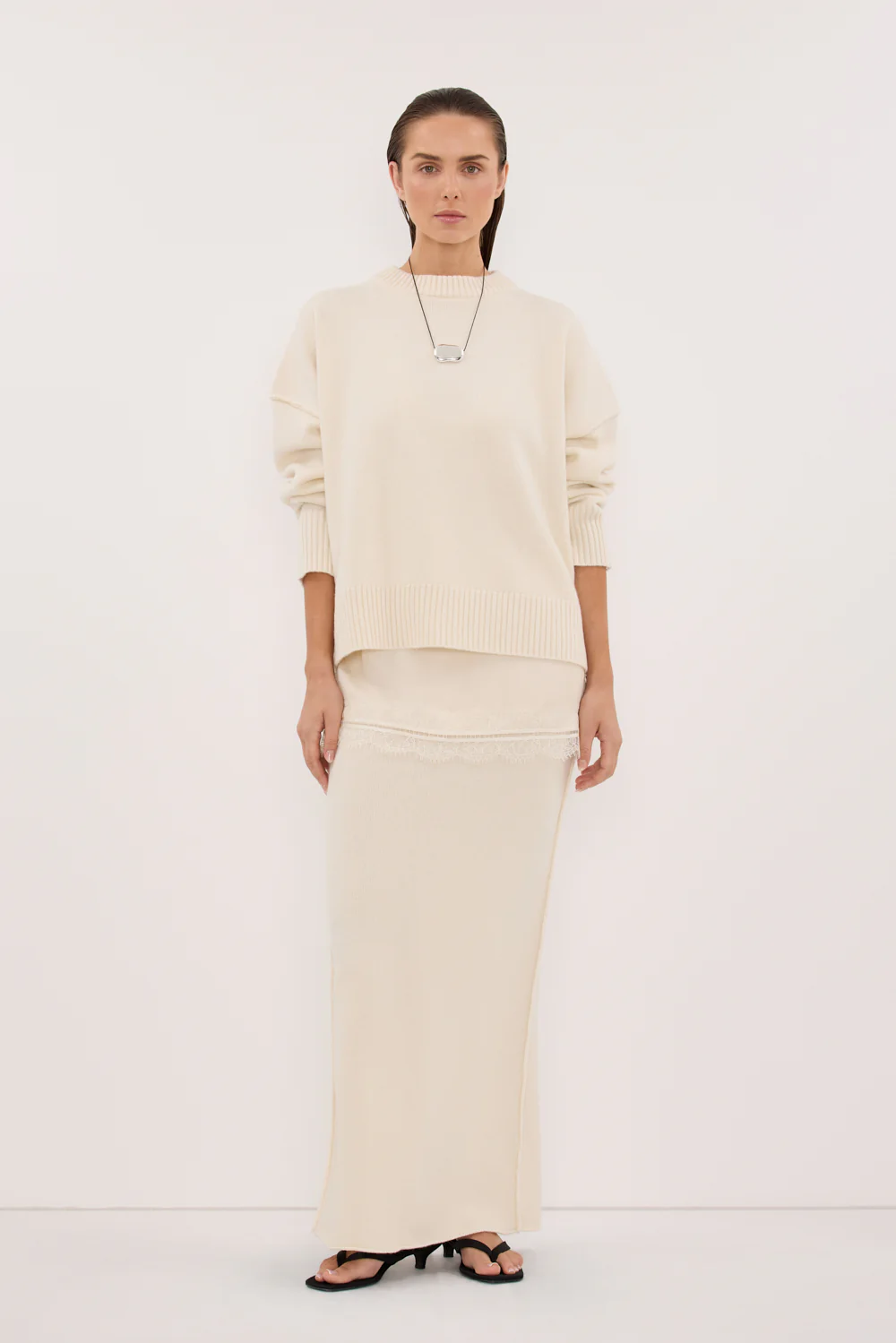 PAIGE CREAM WOOL KNIT MIDI SKIRT
