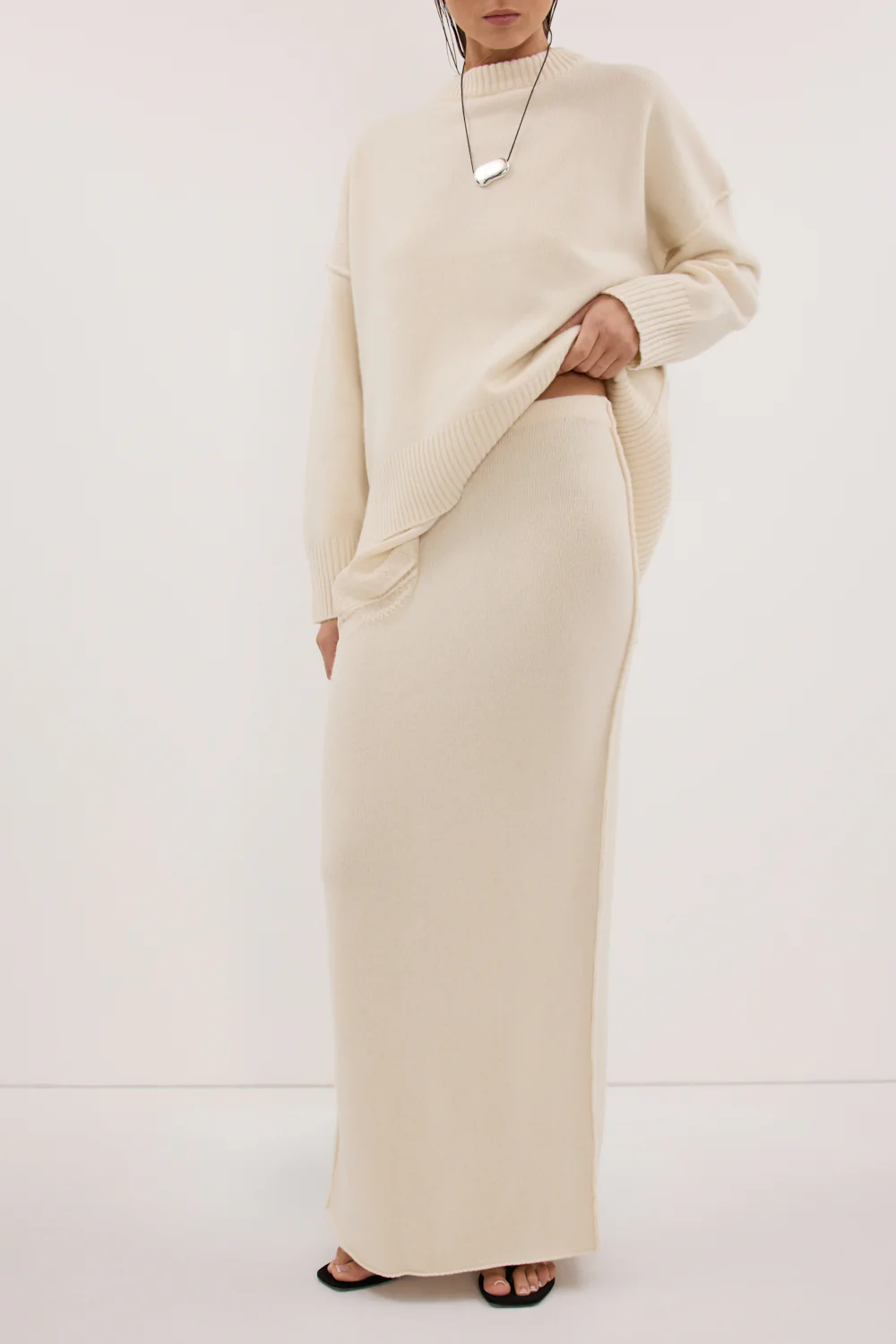 PAIGE CREAM WOOL KNIT MIDI SKIRT - Image 2