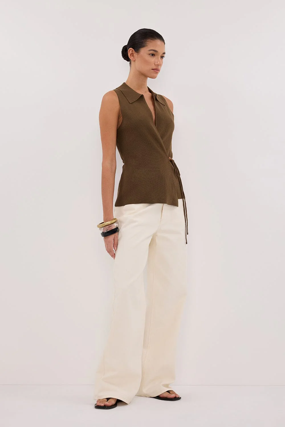 PAULA OLIVE WRAP KNIT TOP - Image 3
