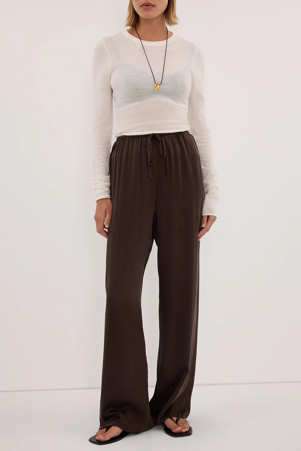 PERCY BITTER CHOC SILK PANT - Image 3