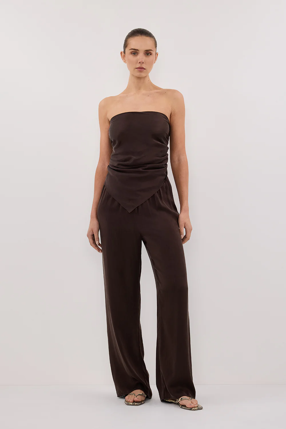 PERCY BITTER CHOC SILK SCARF TOP