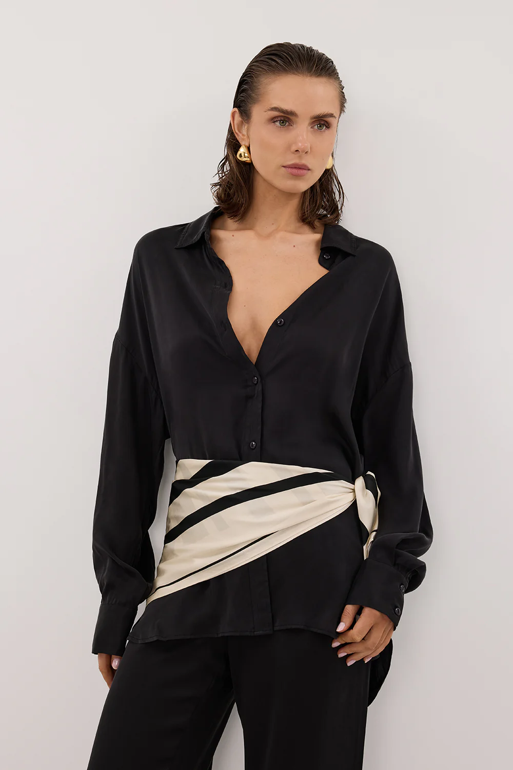 PERCY BLACK SILK LONG SLEEVE SHIRT - Image 2