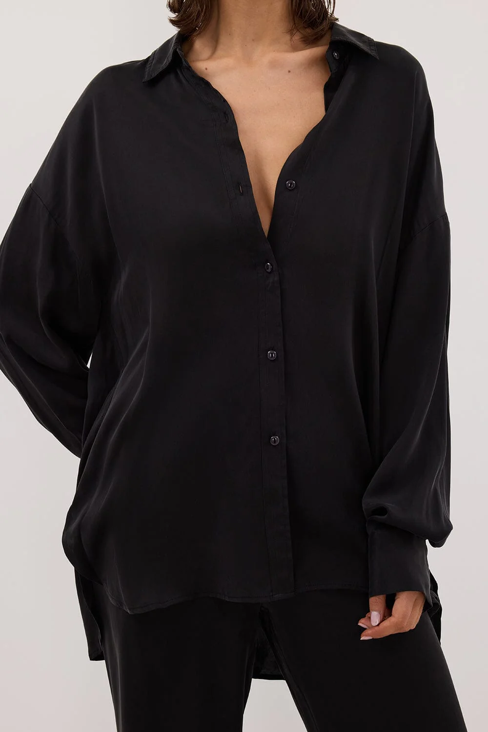 PERCY BLACK SILK LONG SLEEVE SHIRT - Image 6