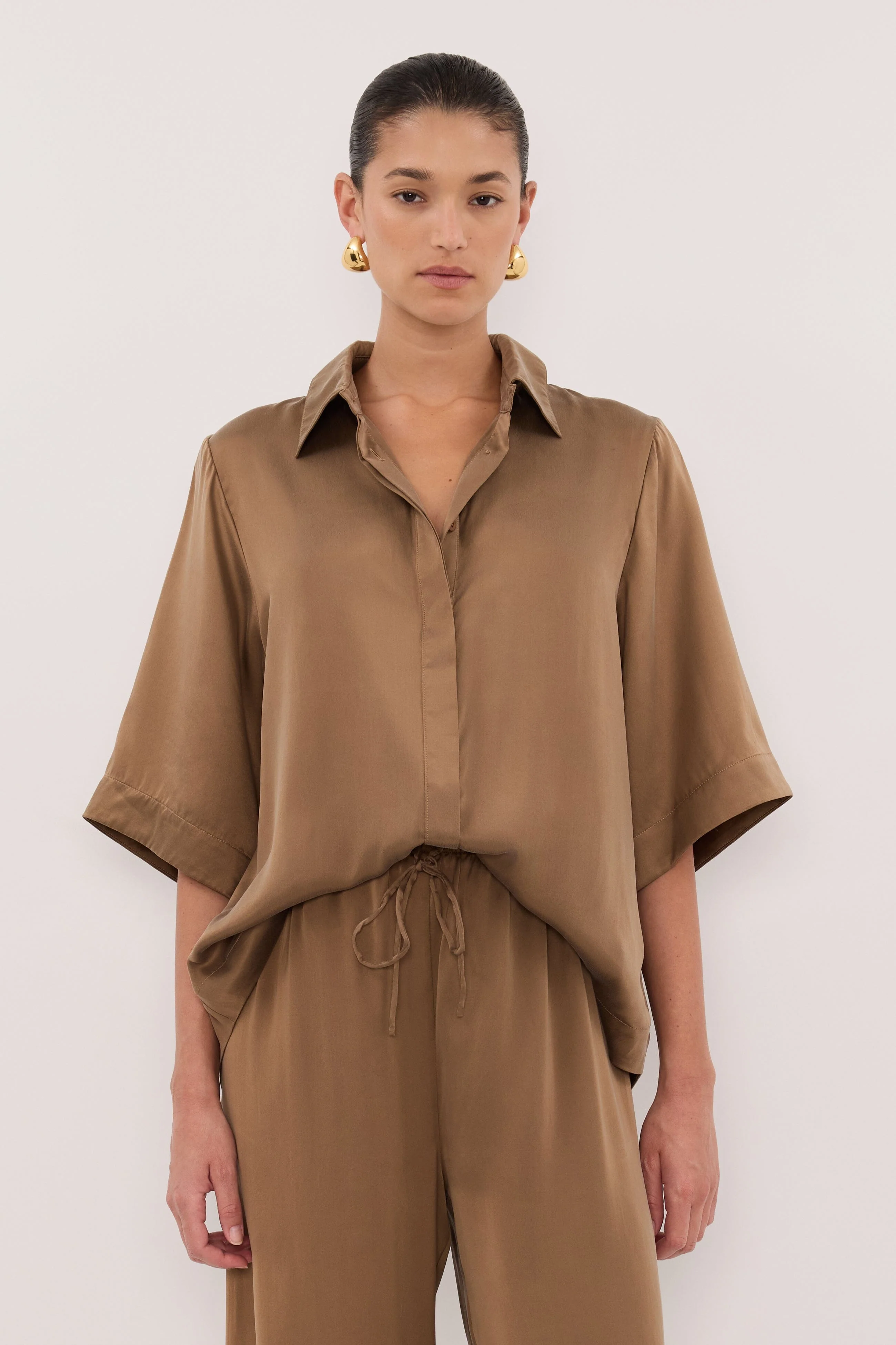 PERCY CHESTNUT SILK SHIRT - Image 2