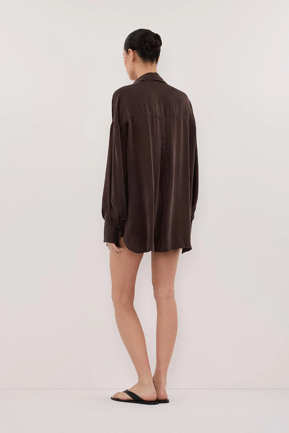 PERCY CHOC SILK LONG SLEEVE SHIRT - Image 4