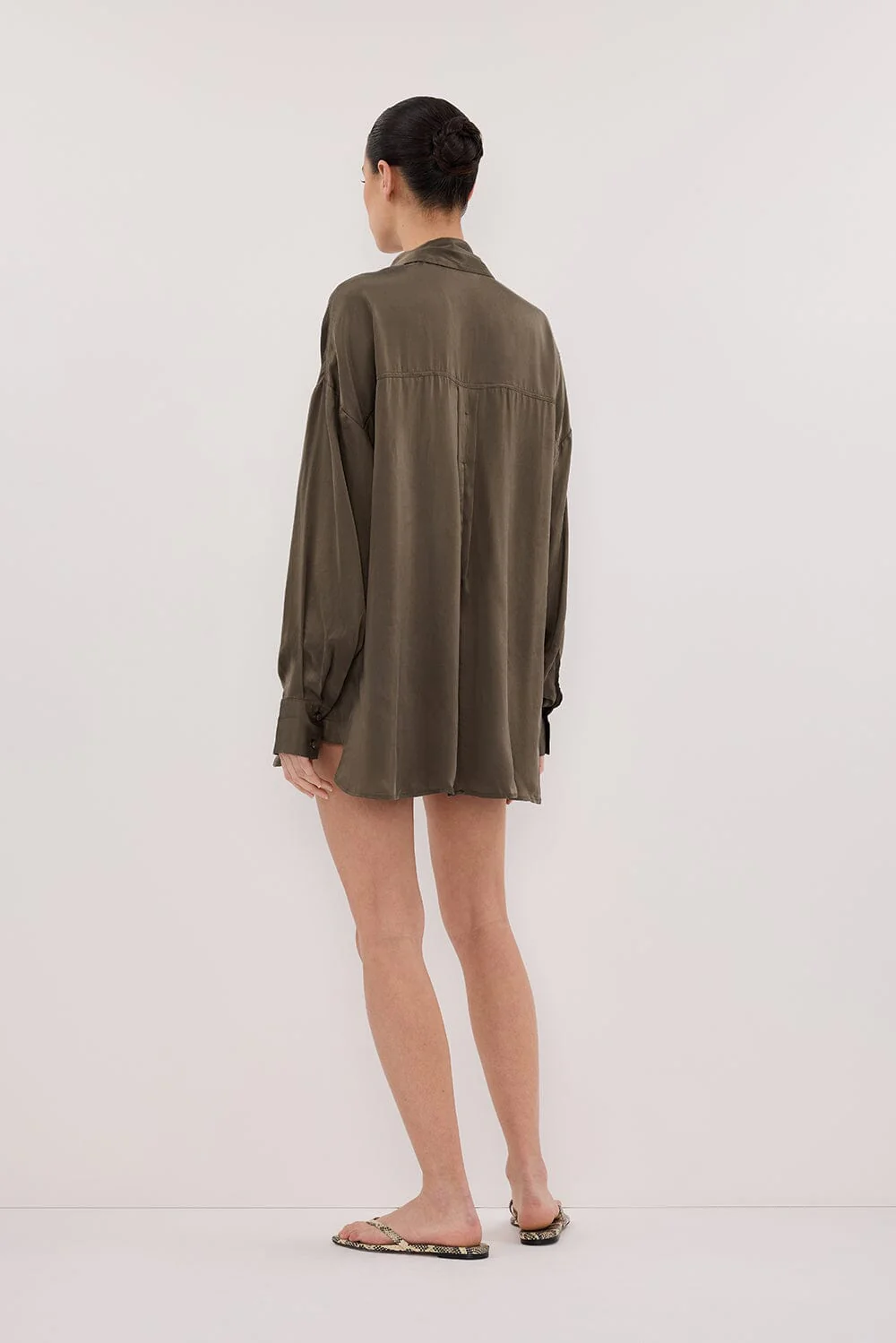 PERCY OLIVE SILK LONG SLEEVE SHIRT - Image 4