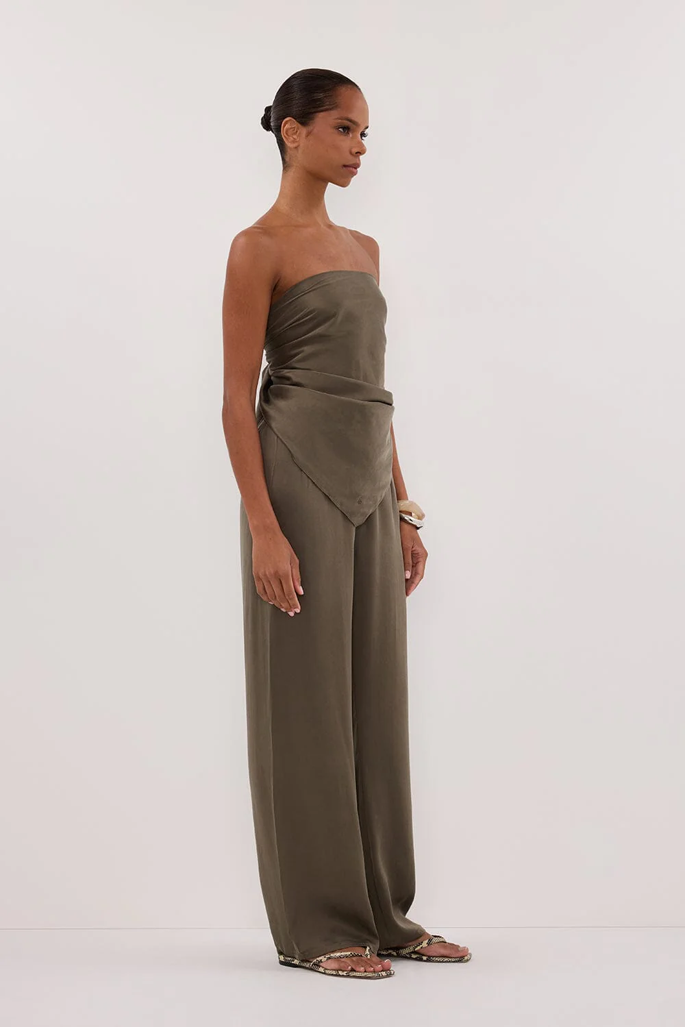 PERCY OLIVE SILK SCARF TOP - Image 3