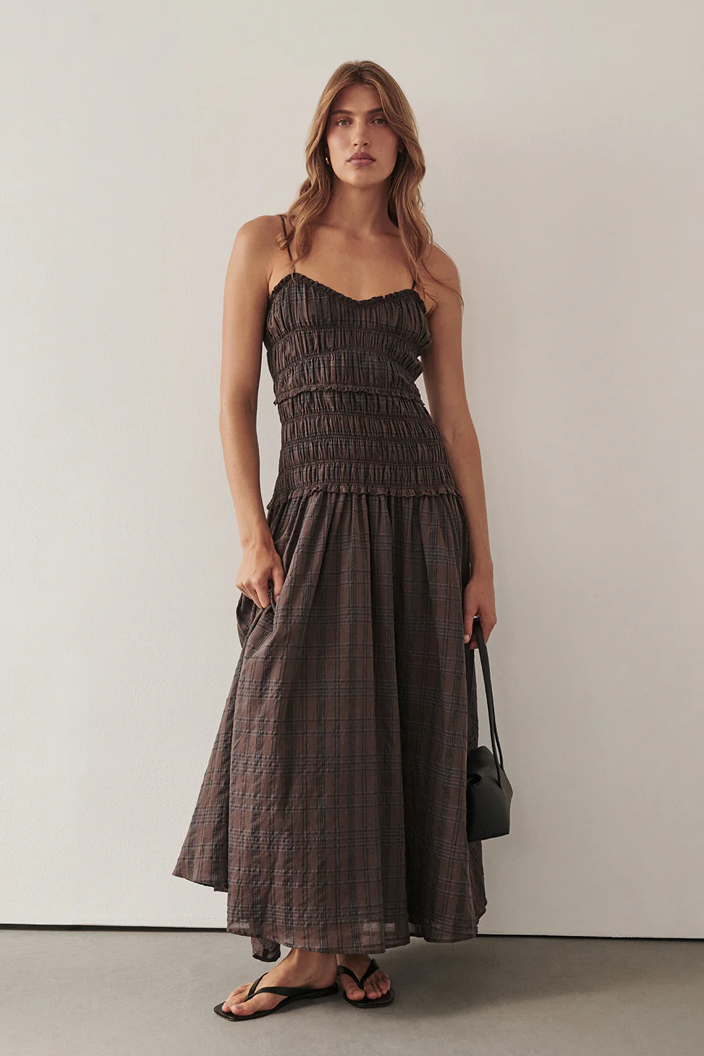 PETRA CHOC CHECK MIDI DRESS