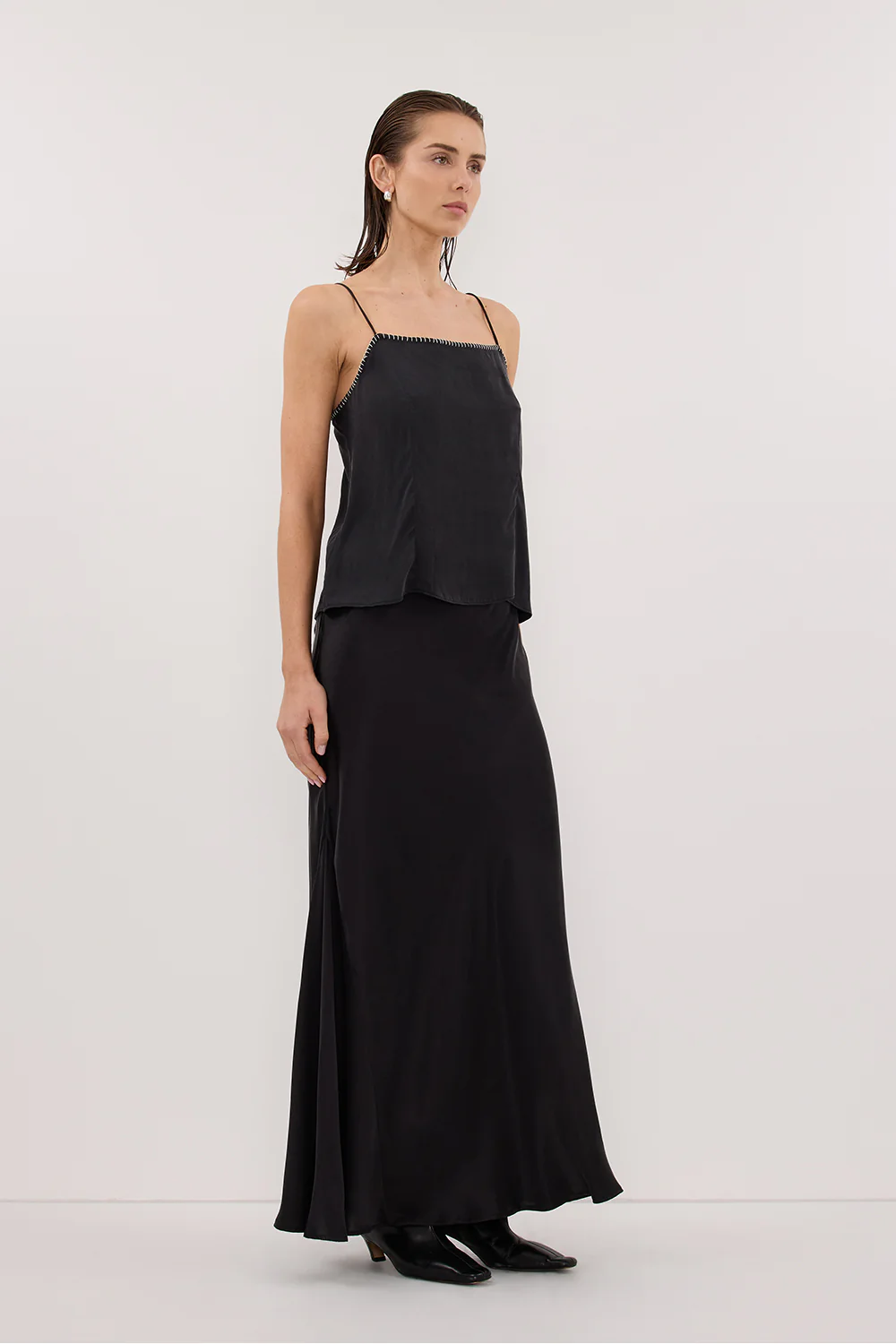 PIPER BLACK SLEEVELESS SILK STITCH DETAIL CAMI TOP - Image 3