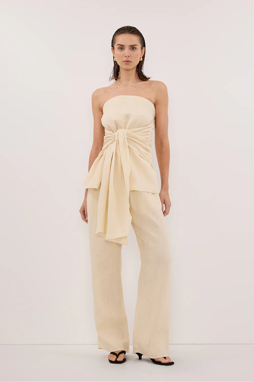 PIPPY BUTTERMILK LINEN STRAPLESS TOP