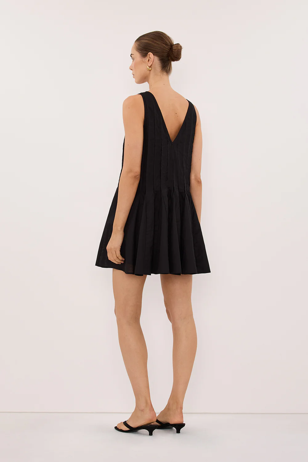 PIXIE BLACK LINEN MINI GODET DRESS - Image 4