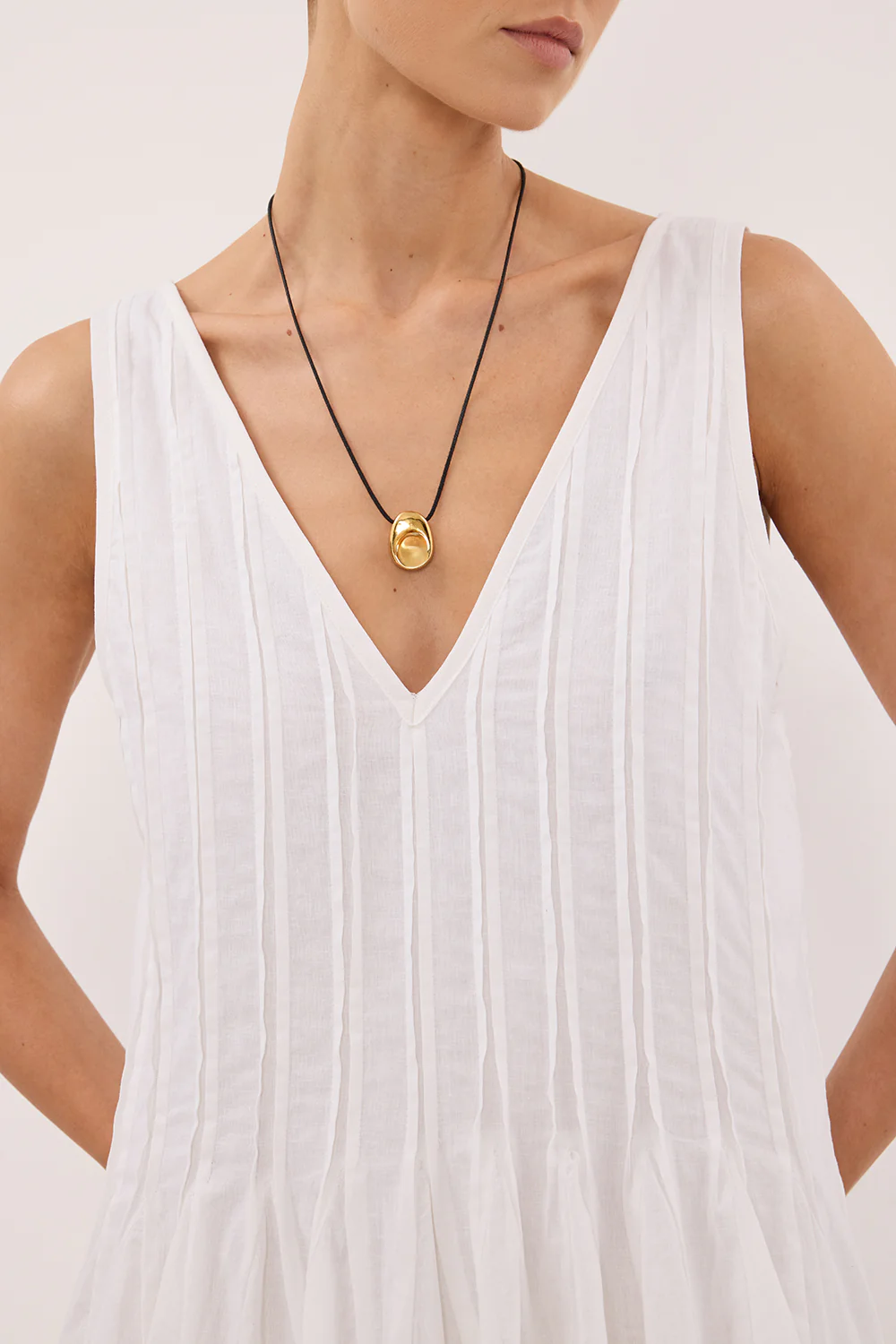 PIXIE WHITE LINEN MINI GODET DRESS - Image 5