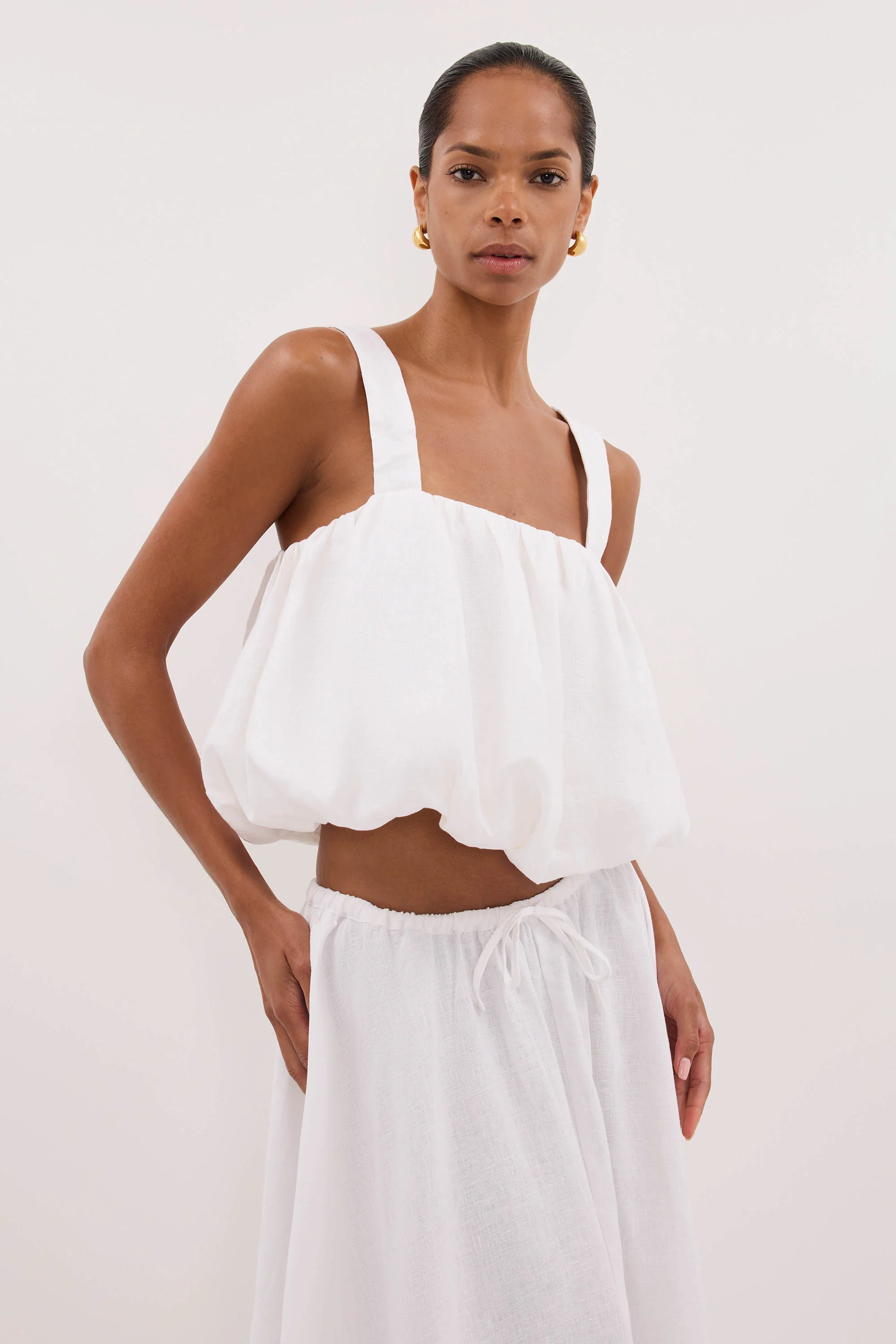 RAVELLO WHITE LINEN BUBBLE TOP - Image 3