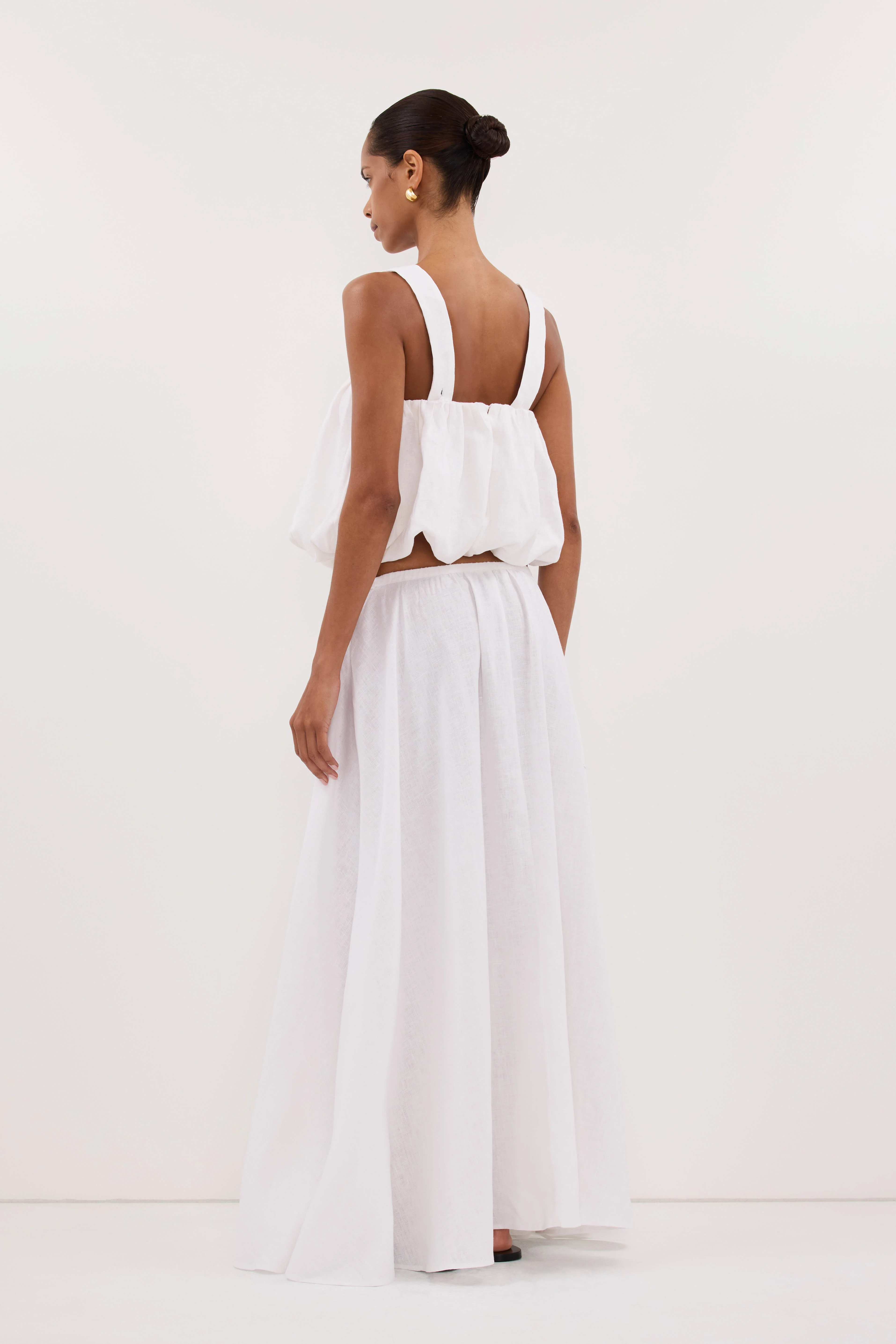 RAVELLO WHITE LINEN MIDI SKIRT - Image 3