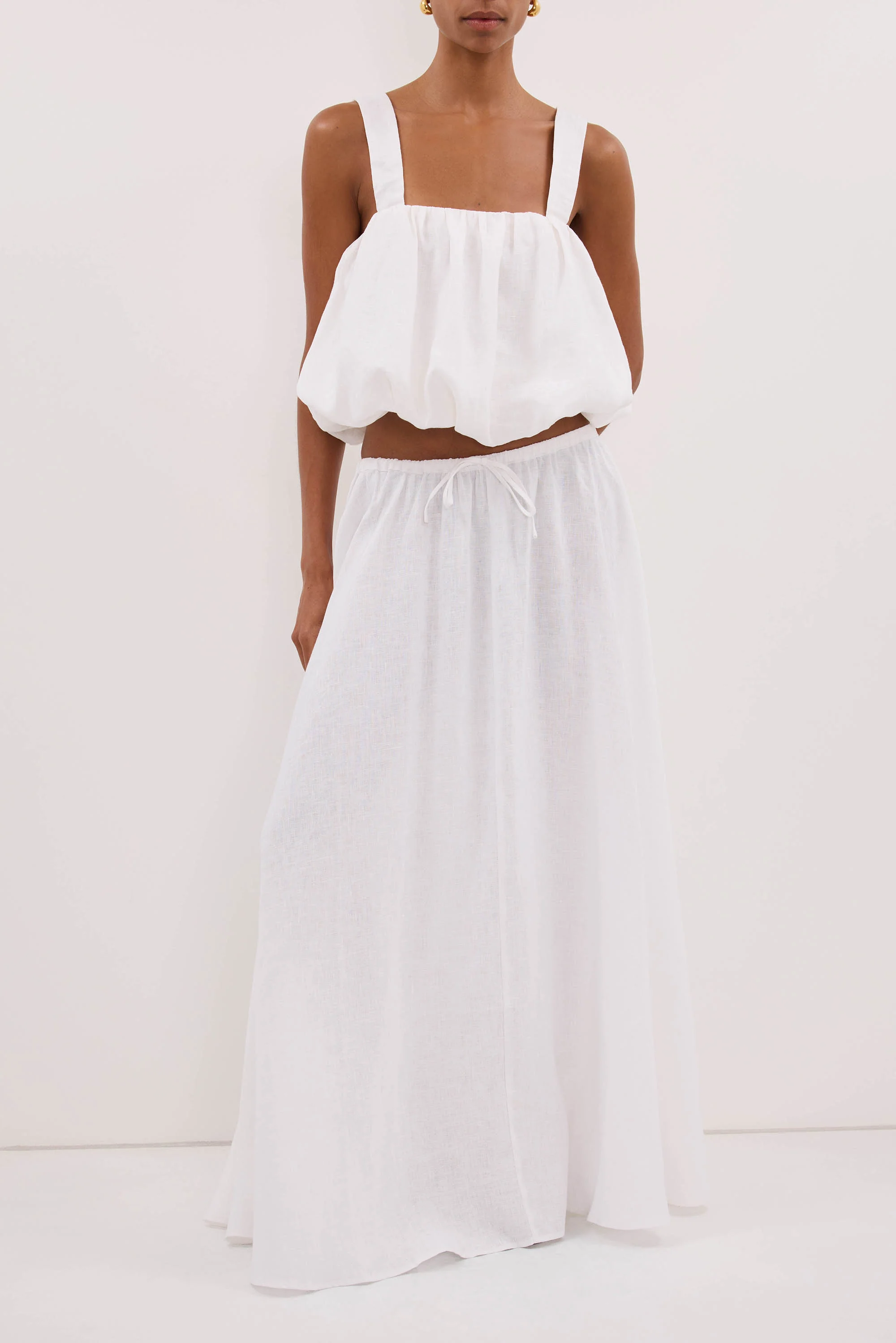 RAVELLO WHITE LINEN MIDI SKIRT - Image 4