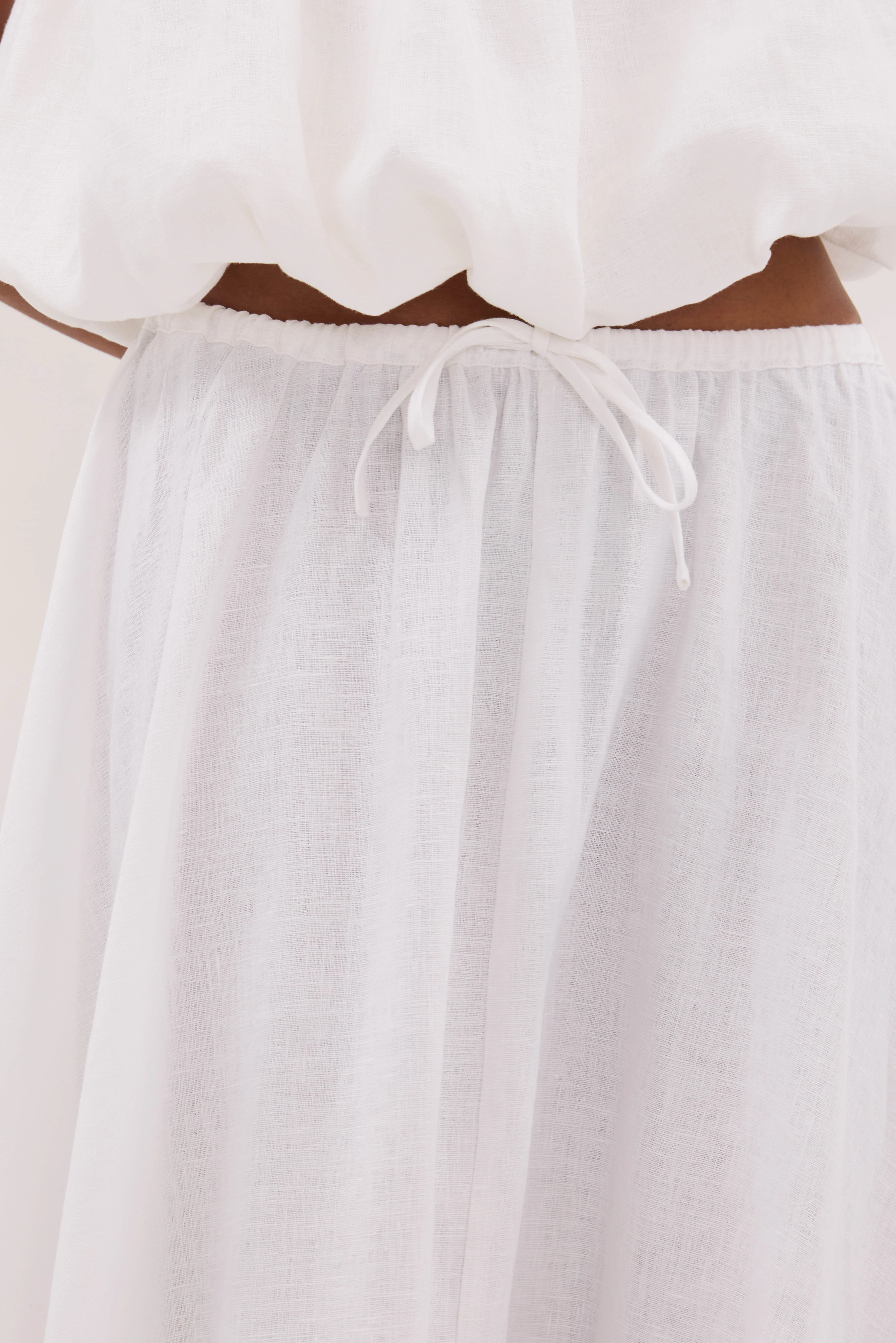 RAVELLO WHITE LINEN MIDI SKIRT - Image 5