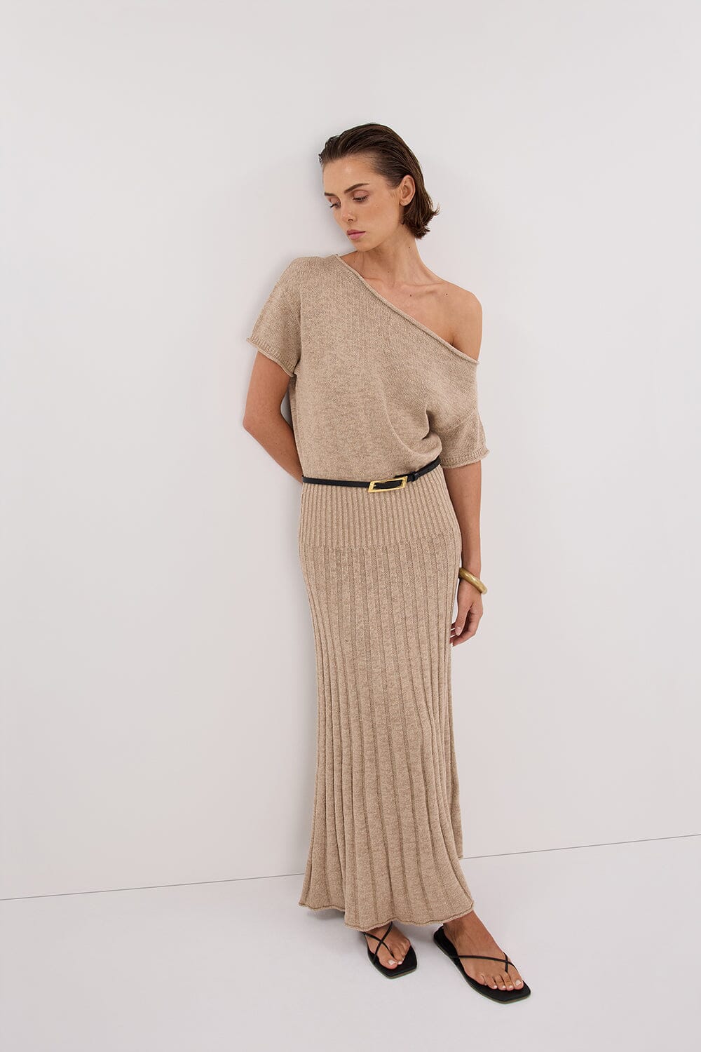 RICK NATURAL ASYM KNIT MIDI DRESS - Image 7
