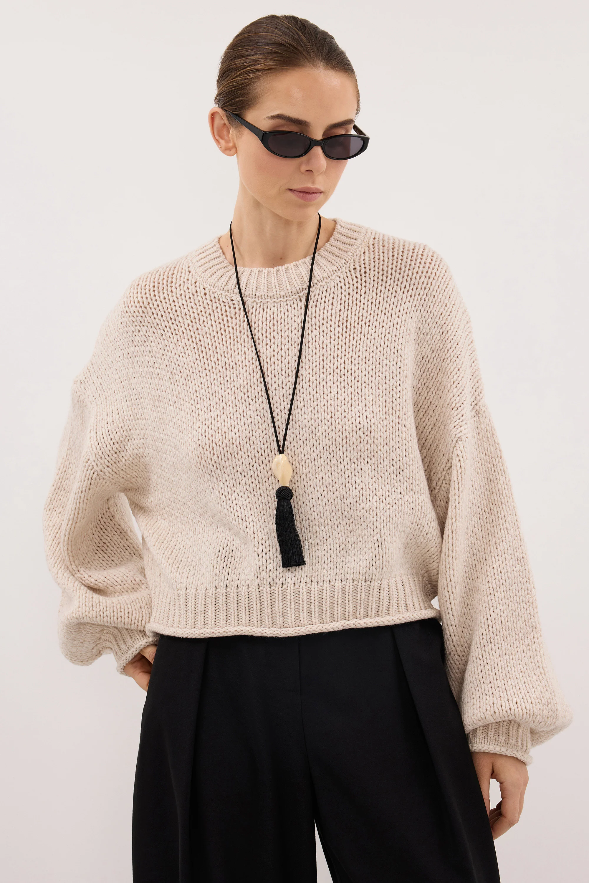 ROSA CHALK CROPPED KNIT JUMPER - Image 2