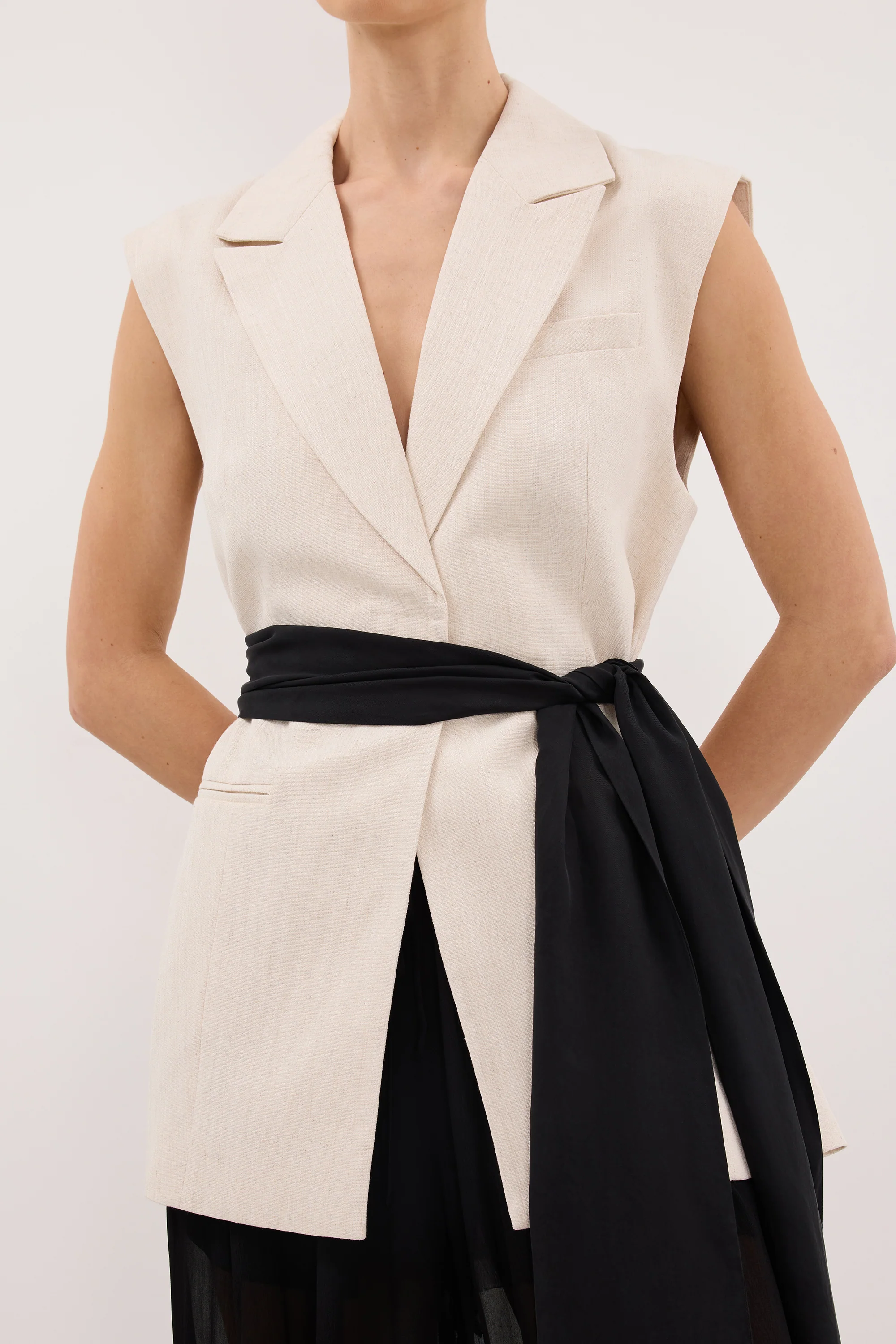 ROSALIE CREAM MARLE WRAP VEST - Image 5