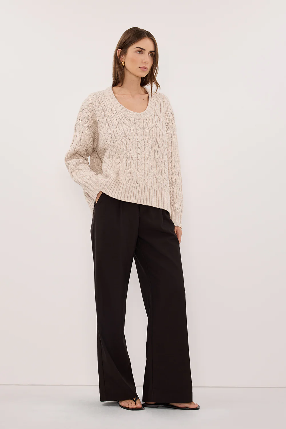 ROSE CHALK CABLE KNIT SWEATER - Image 3