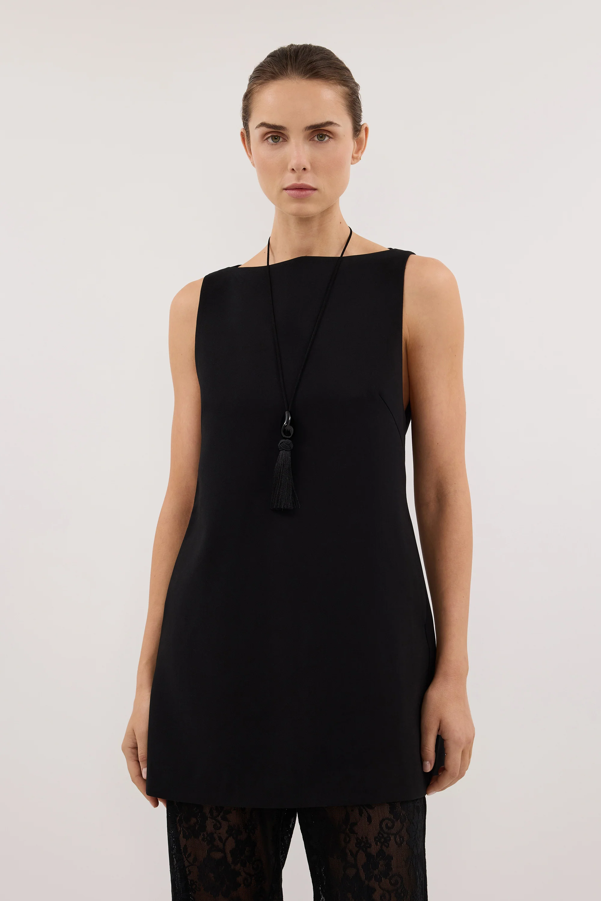 ROWIE BLACK SLEEVELESS BOAT NECK TUNIC TOP - Image 2