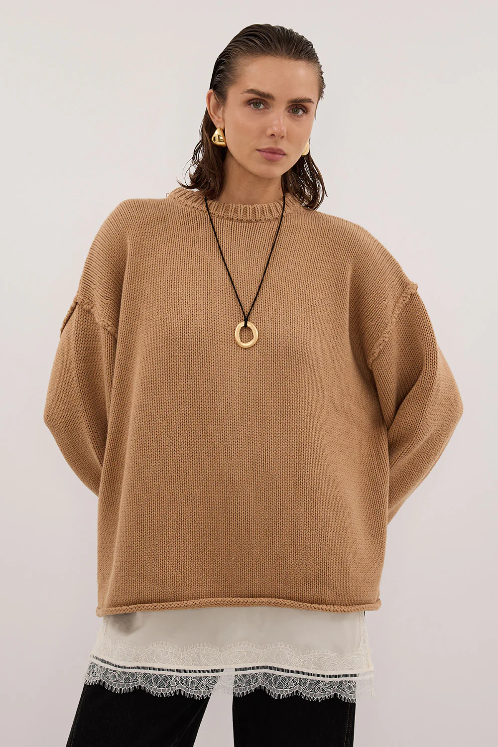 ROY WHEAT OVERSIZED LONGLINE KNIT JUMPER - Image 2