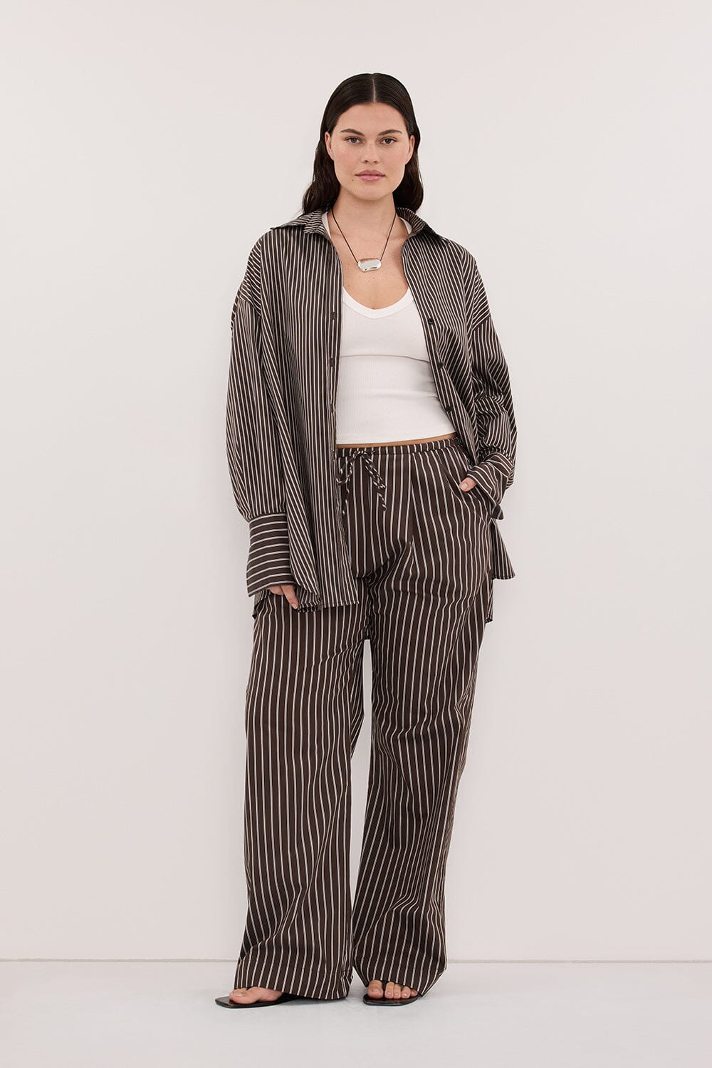 SABLE OVERSIZED BITTER CHOC SILK BLEND SHIRT - Image 6