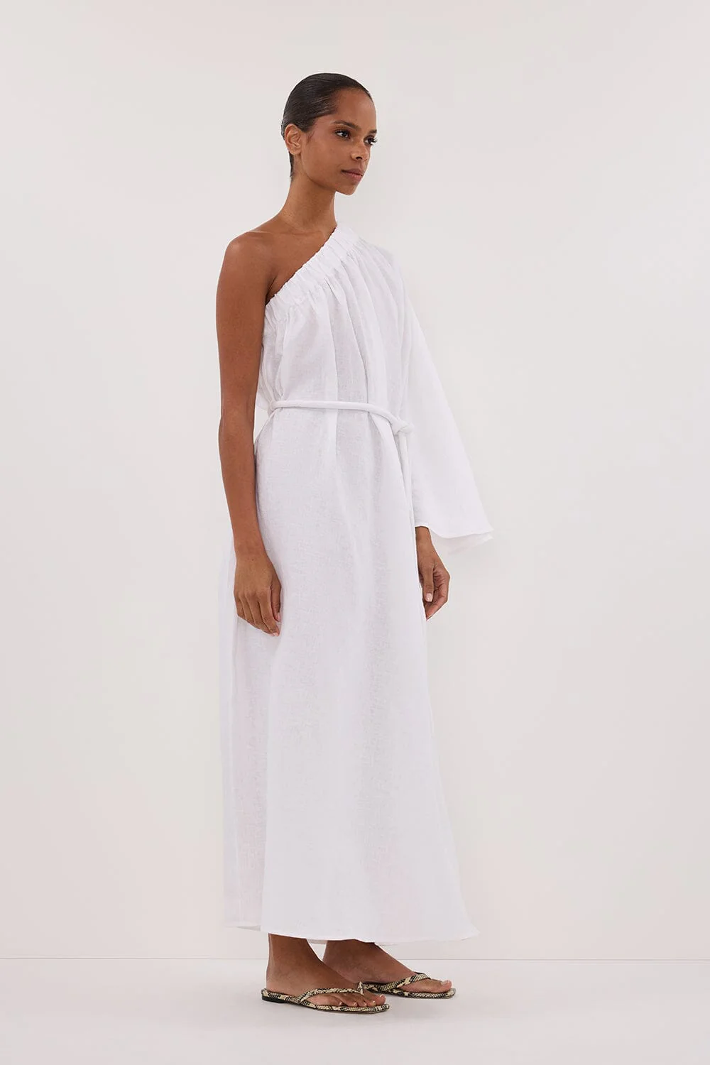 SALLY WHITE LINEN MIDI DRESS - Image 3