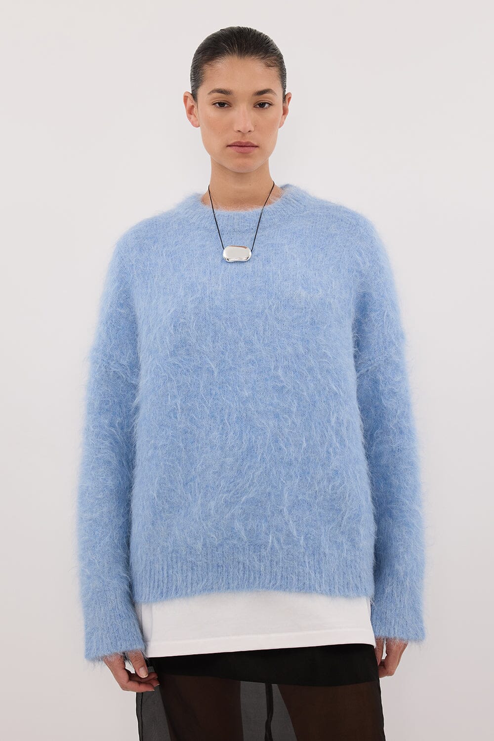 SALMA DUSTY BLUE CREW NECK KNIT JUMPER - Image 2