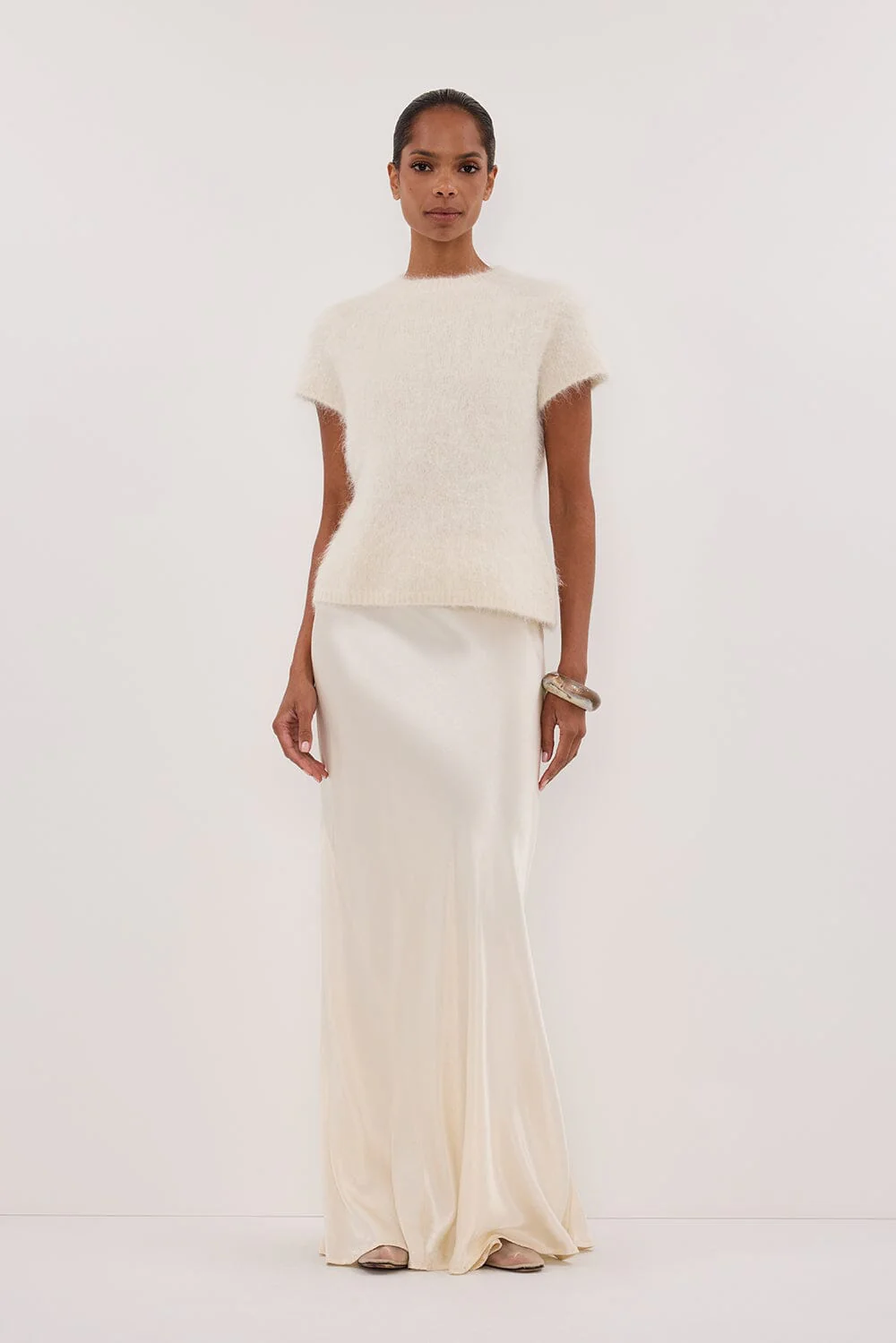 SALMA IVORY CAP SLEEVE KNIT TOP