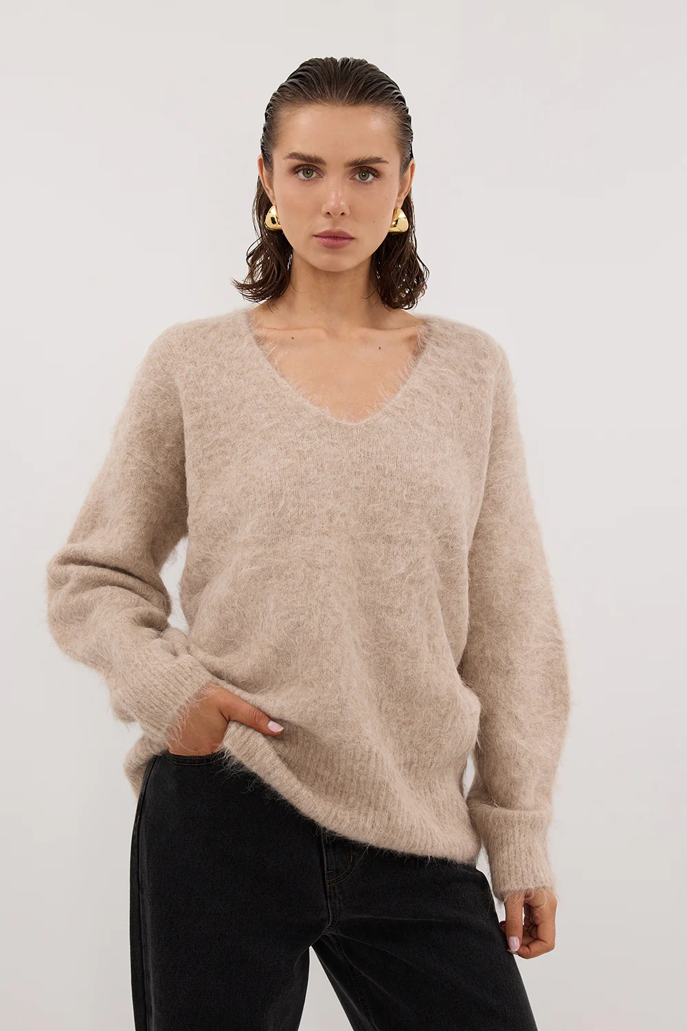 SALMA OAT V NECK JUMPER - Image 2
