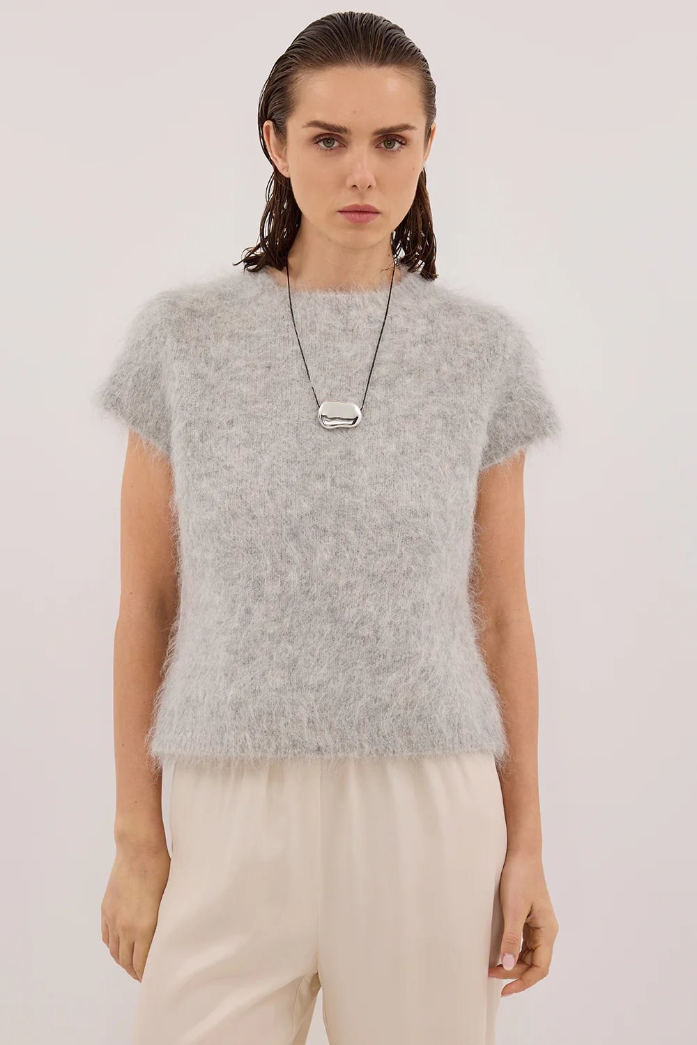 SALMA SILVER CAP SLEEVE KNIT TOP - Image 2