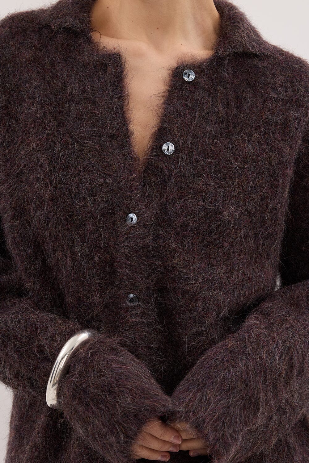 SALMA WINE POLO NECK KNIT CARDIGAN - Image 5