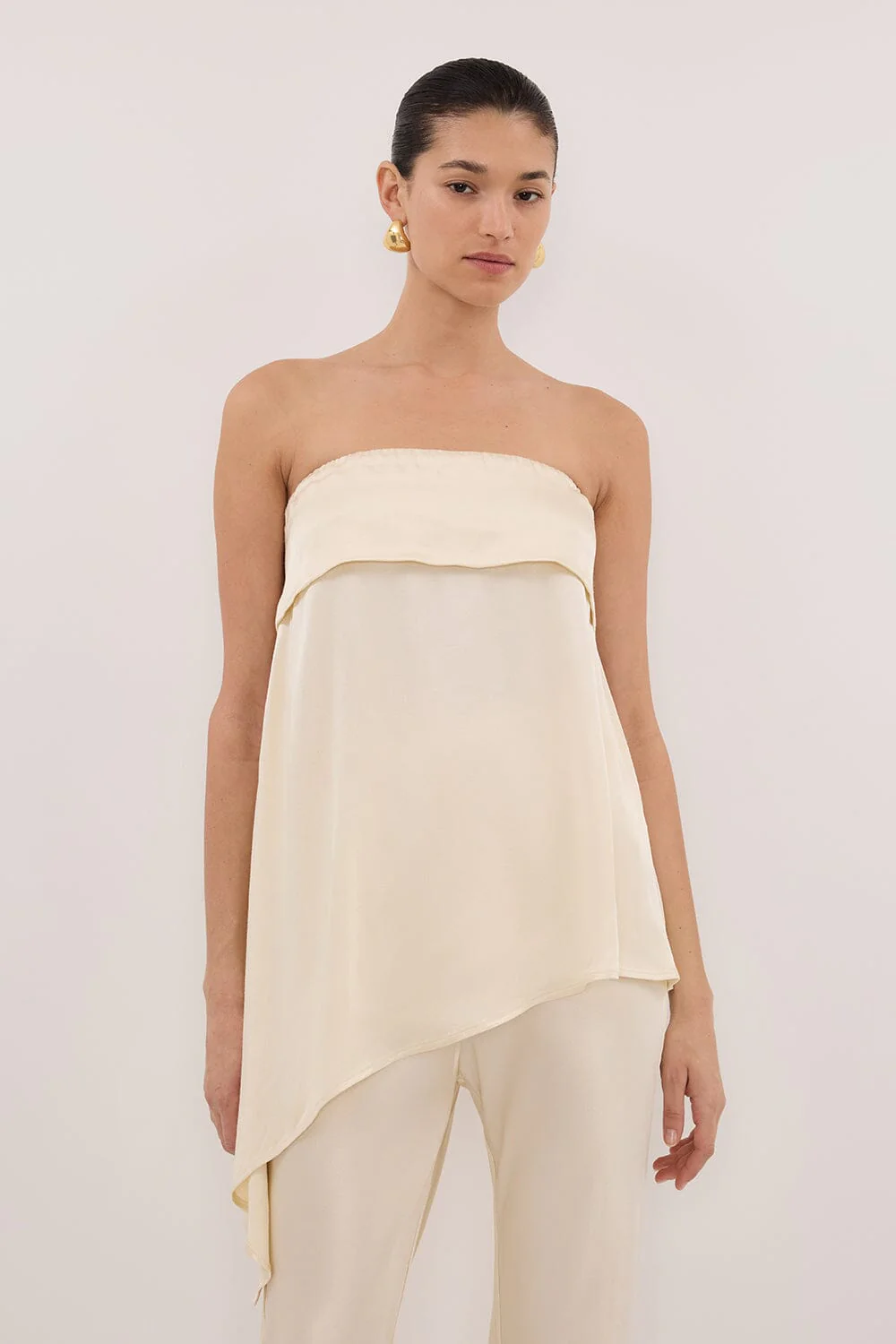 SANDER CREAM STRAPLESS SATIN TOP - Image 2