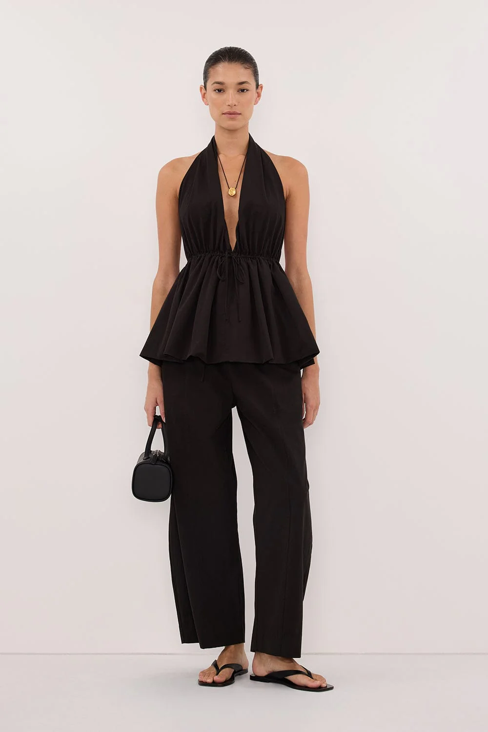 SCOUT BLACK COTTON BARREL LEG PANT