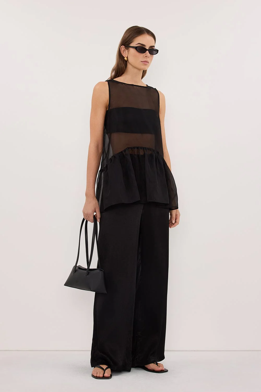 SIAN BLACK SILK ORGANZA DROP WAIST TOP - Image 3