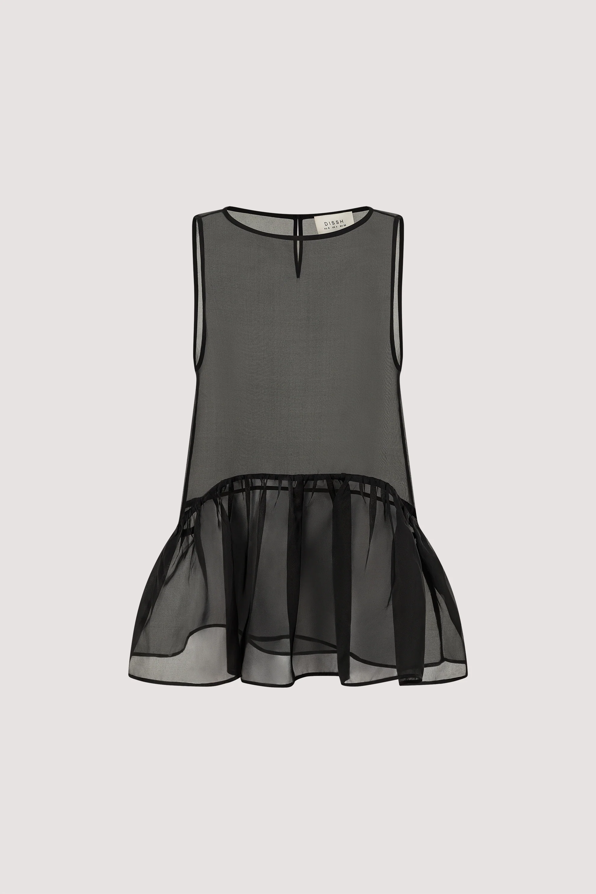 SIAN BLACK SILK ORGANZA DROP WAIST TOP - Image 6