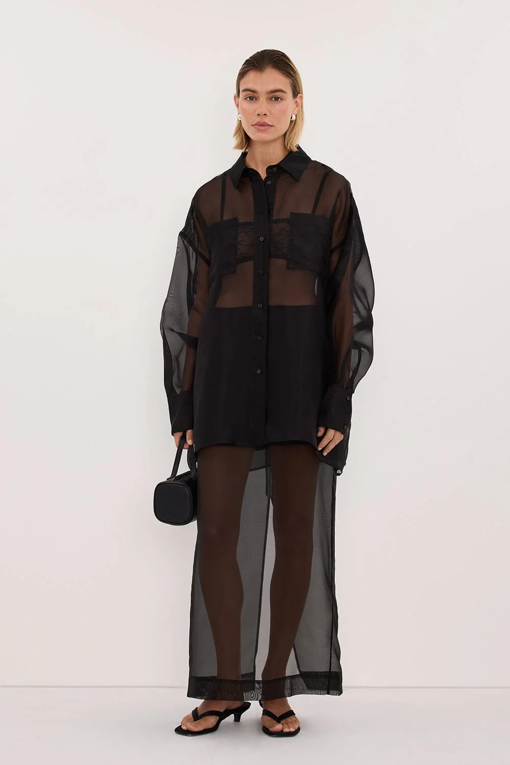 SIAN BLACK SILK ORGANZA SHIRT - Image 2