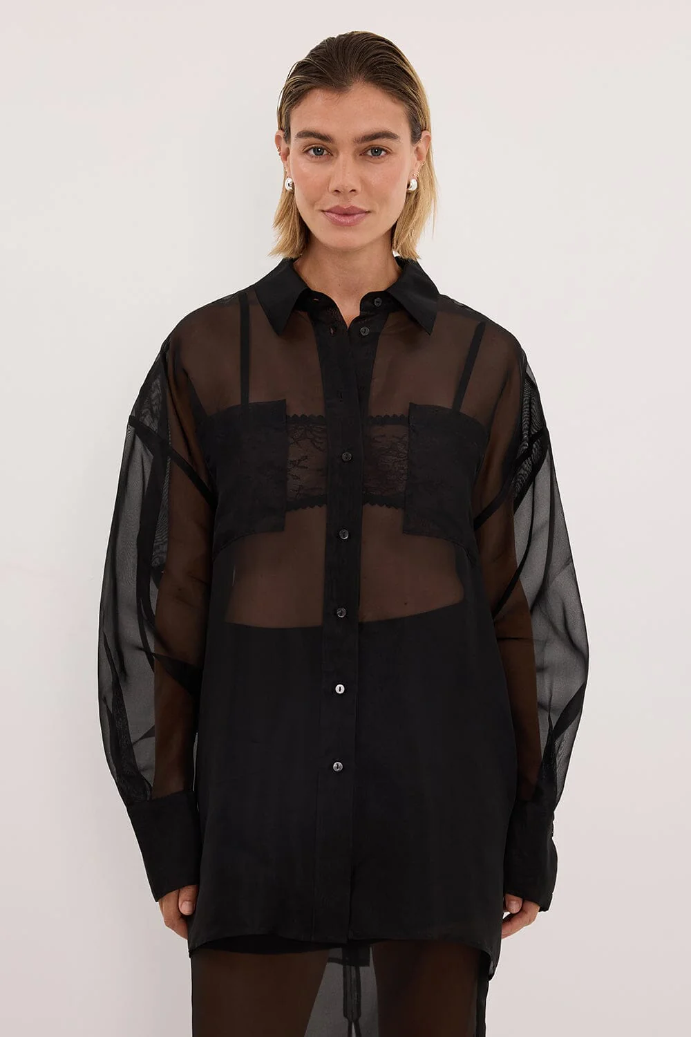 SIAN BLACK SILK ORGANZA SHIRT - Image 3
