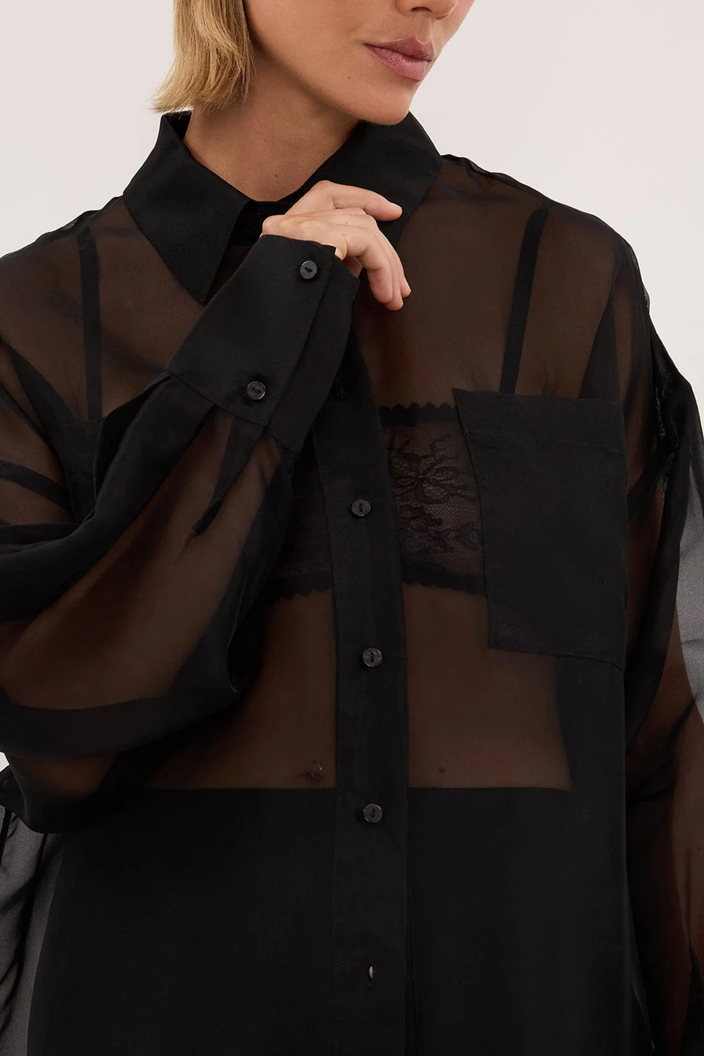 SIAN BLACK SILK ORGANZA SHIRT - Image 6
