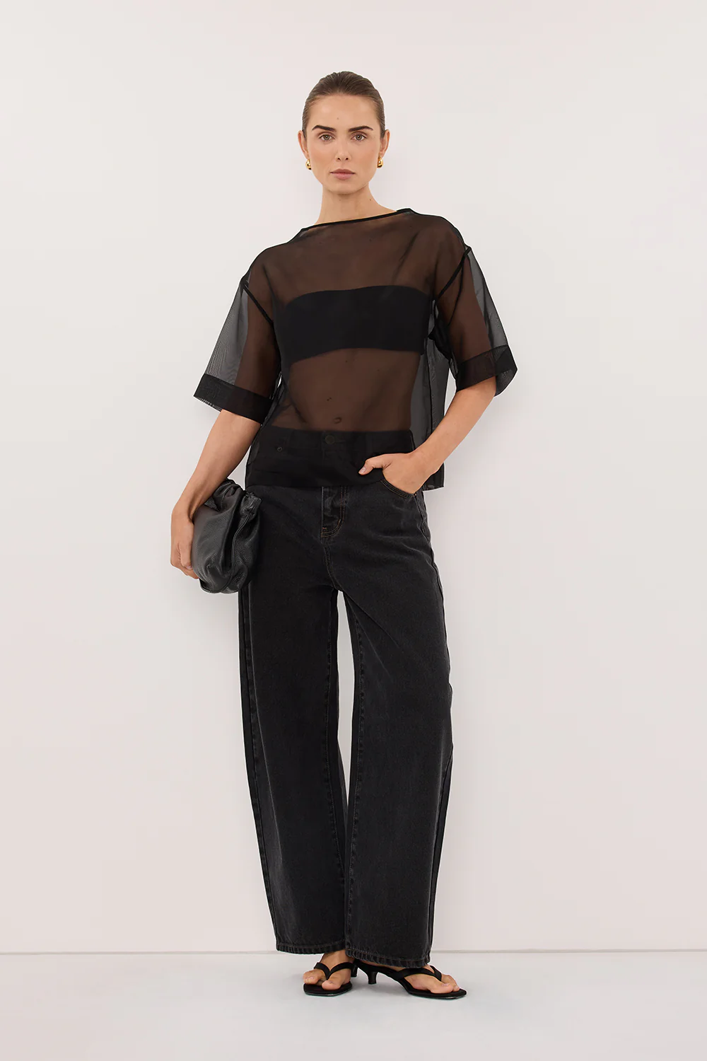 SIAN BLACK SILK ORGANZA TEE - Image 3