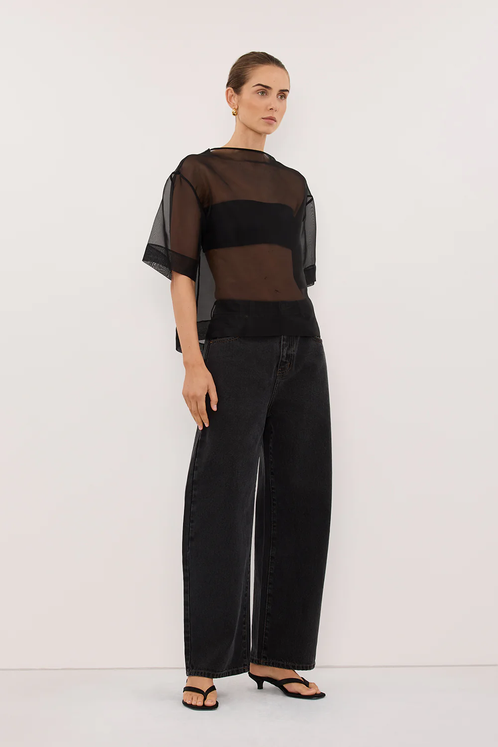 SIAN BLACK SILK ORGANZA TEE - Image 4