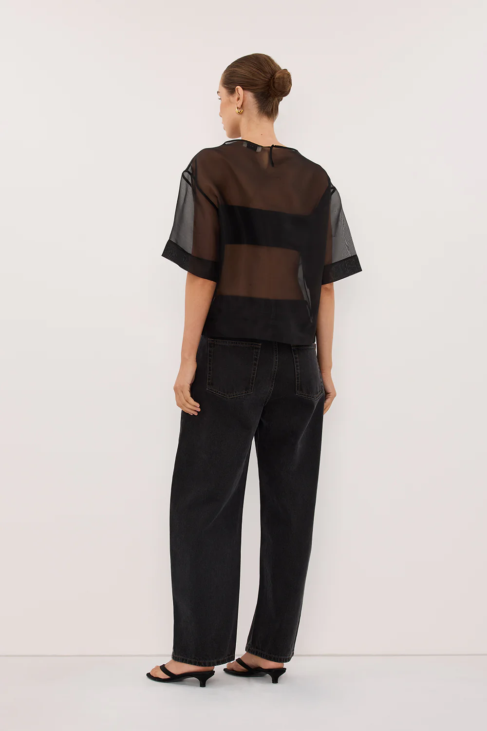 SIAN BLACK SILK ORGANZA TEE - Image 5