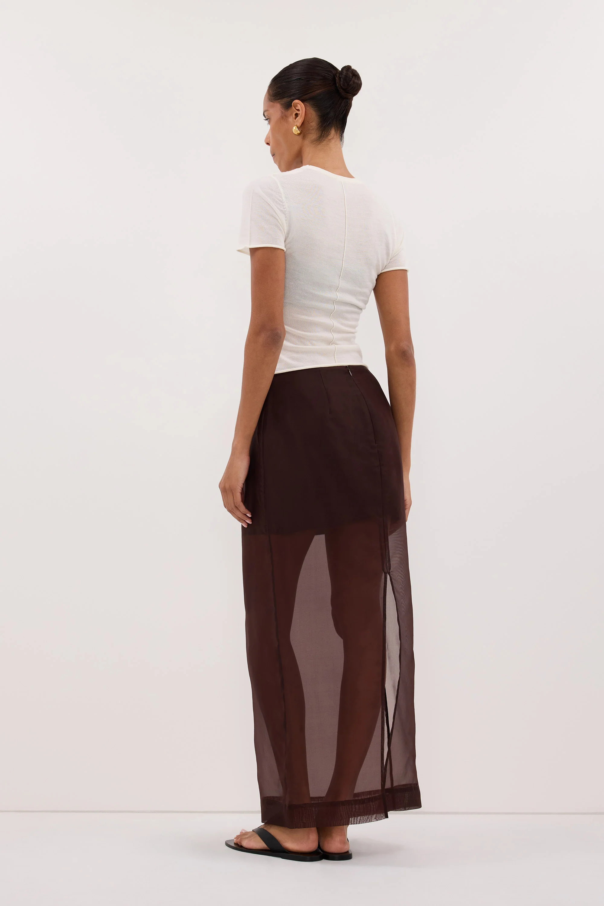 SIAN DARK CHOC SILK ORGANZA MIDI SKIRT - Image 5